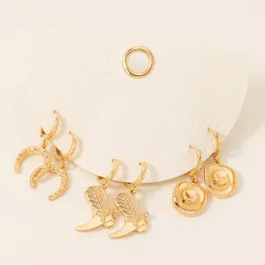 Cowboy Theme Charms Hoop Earrings Set