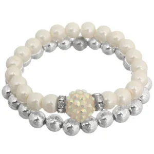Cream Disco Fireball Beaded Stretch Bracelet Set