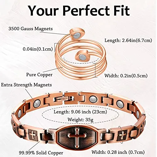 Cross Copper Bracelet for Women for 99.99% Solid Copper Magnetic Bracelets