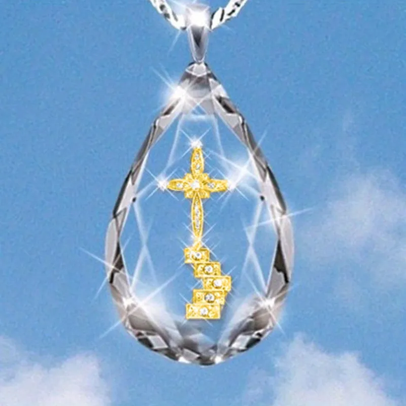 Crystal Cross Heavenly Ladder Pendant Necklace