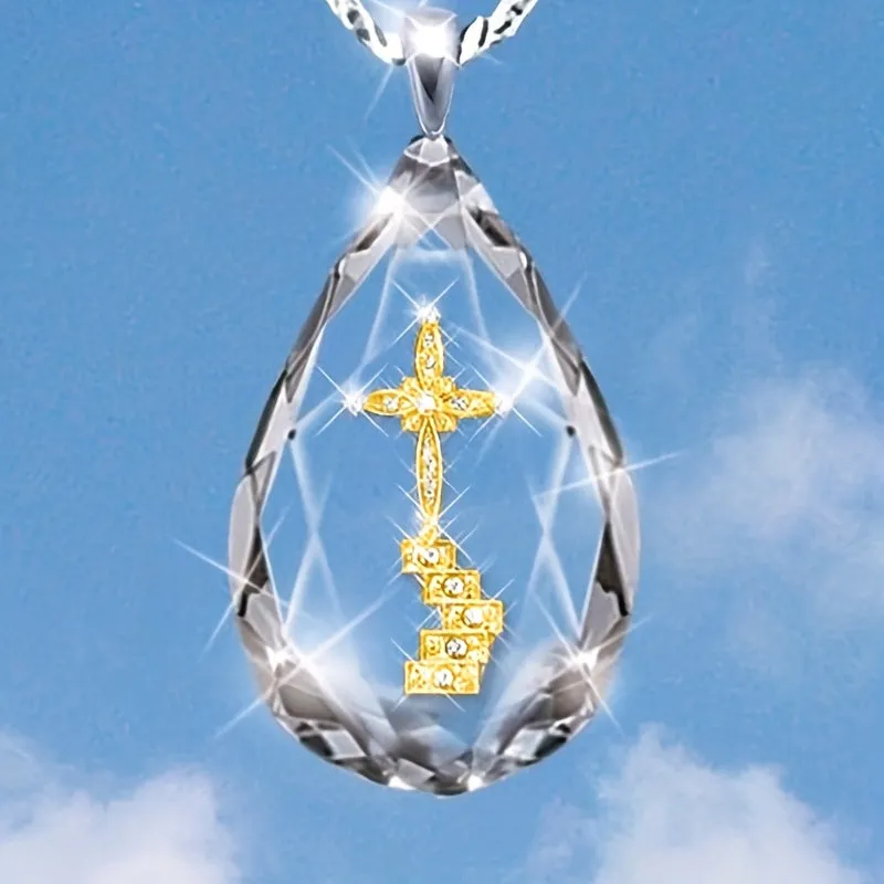 Crystal Cross Heavenly Ladder Pendant Necklace