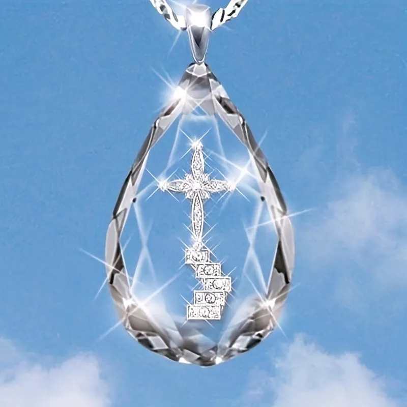 Crystal Cross Heavenly Ladder Pendant Necklace