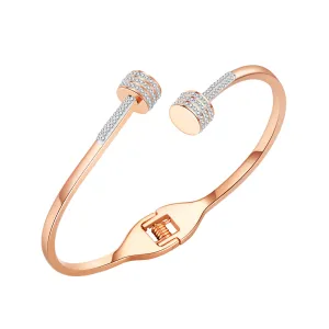 Cubic Zirconia & 18K Rose Gold-Plated Coin Bypass Bangle