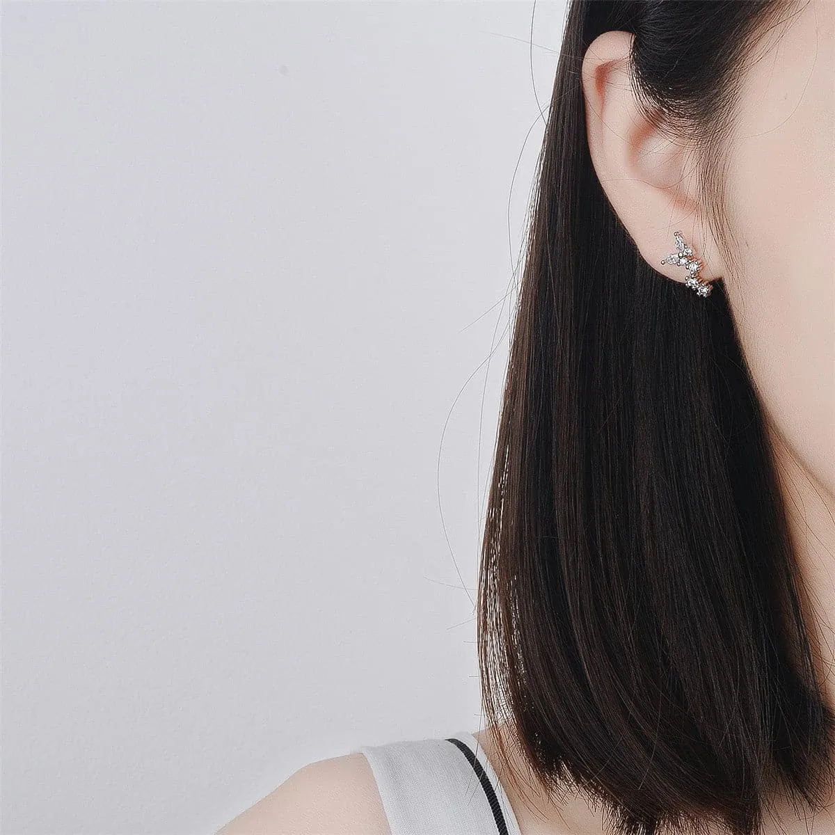 Cubic Zirconia & Silver-Plated Butterfly Drop Earrings