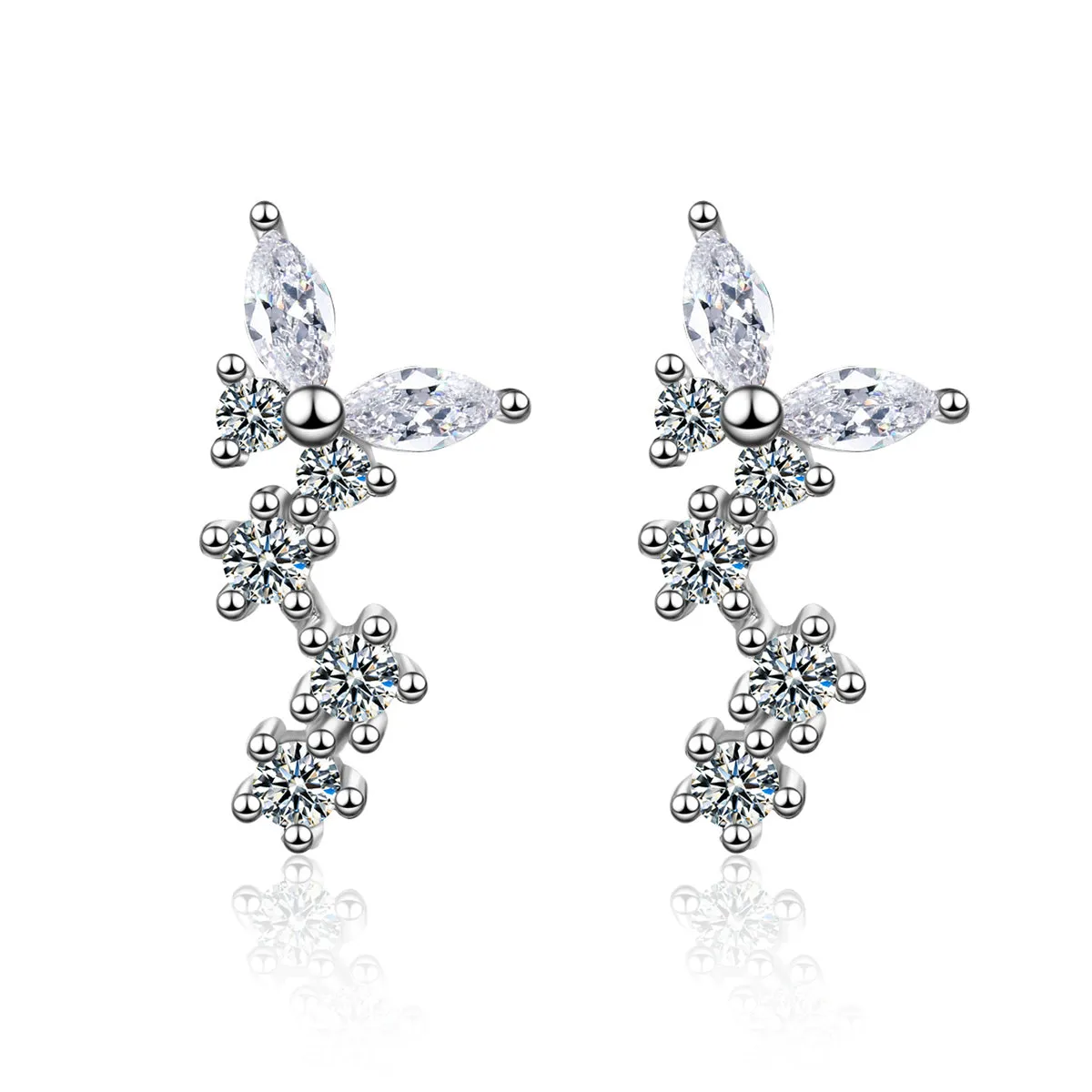 Cubic Zirconia & Silver-Plated Butterfly Drop Earrings