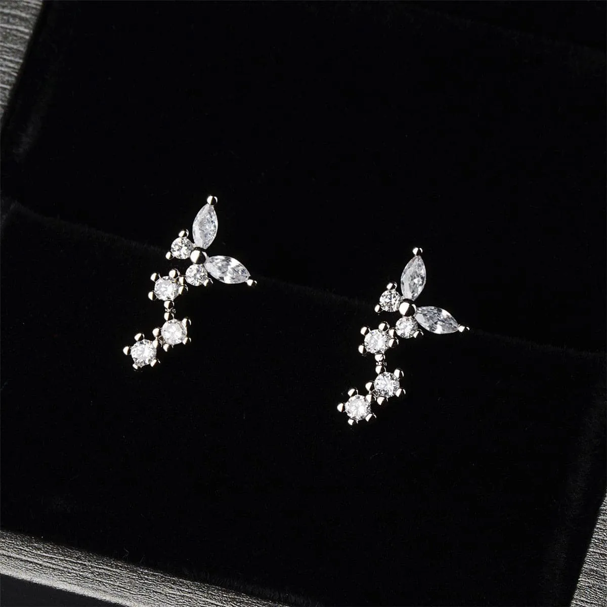 Cubic Zirconia & Silver-Plated Butterfly Drop Earrings