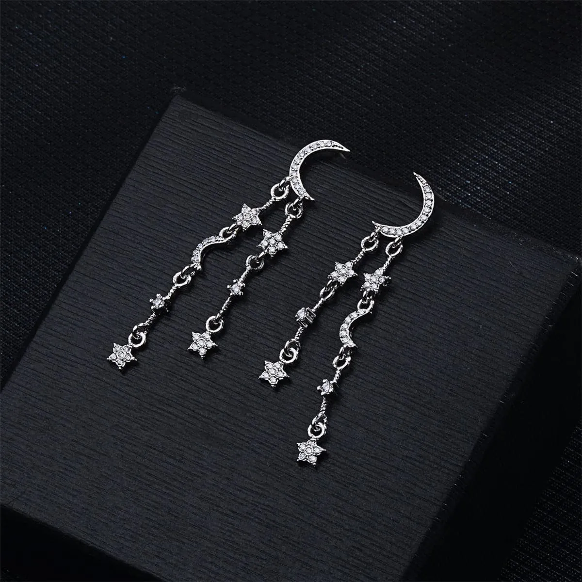 Cubic Zirconia & Silver-Plated Moon & Star Drop Earrings