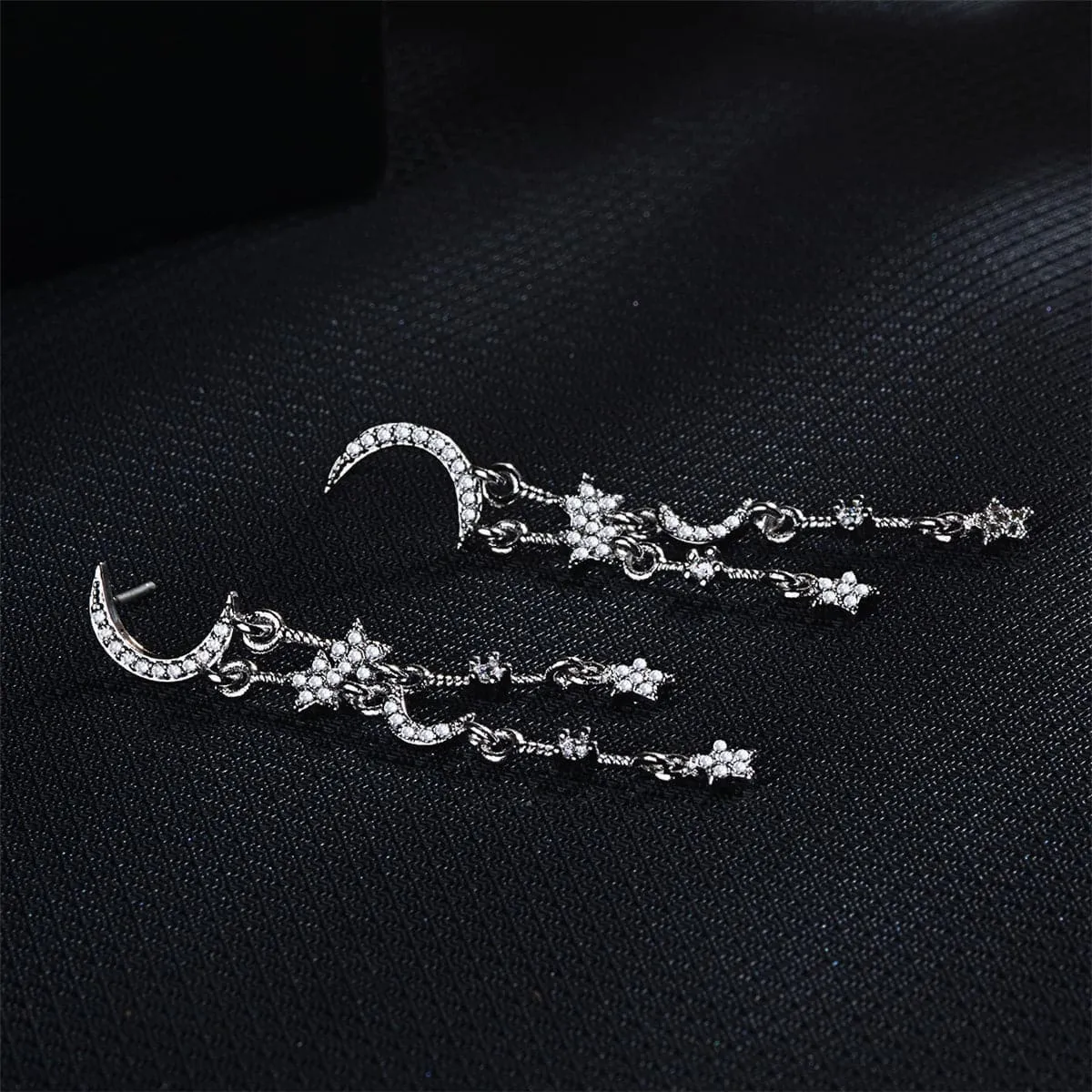 Cubic Zirconia & Silver-Plated Moon & Star Drop Earrings