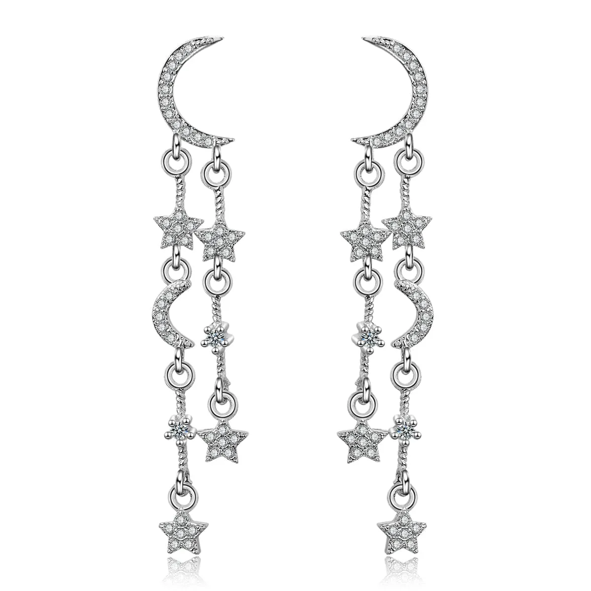 Cubic Zirconia & Silver-Plated Moon & Star Drop Earrings