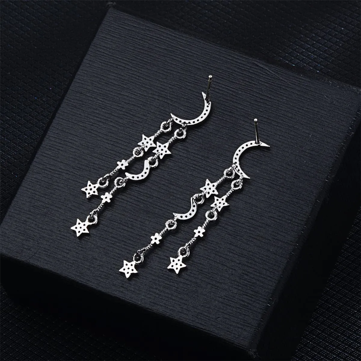Cubic Zirconia & Silver-Plated Moon & Star Drop Earrings
