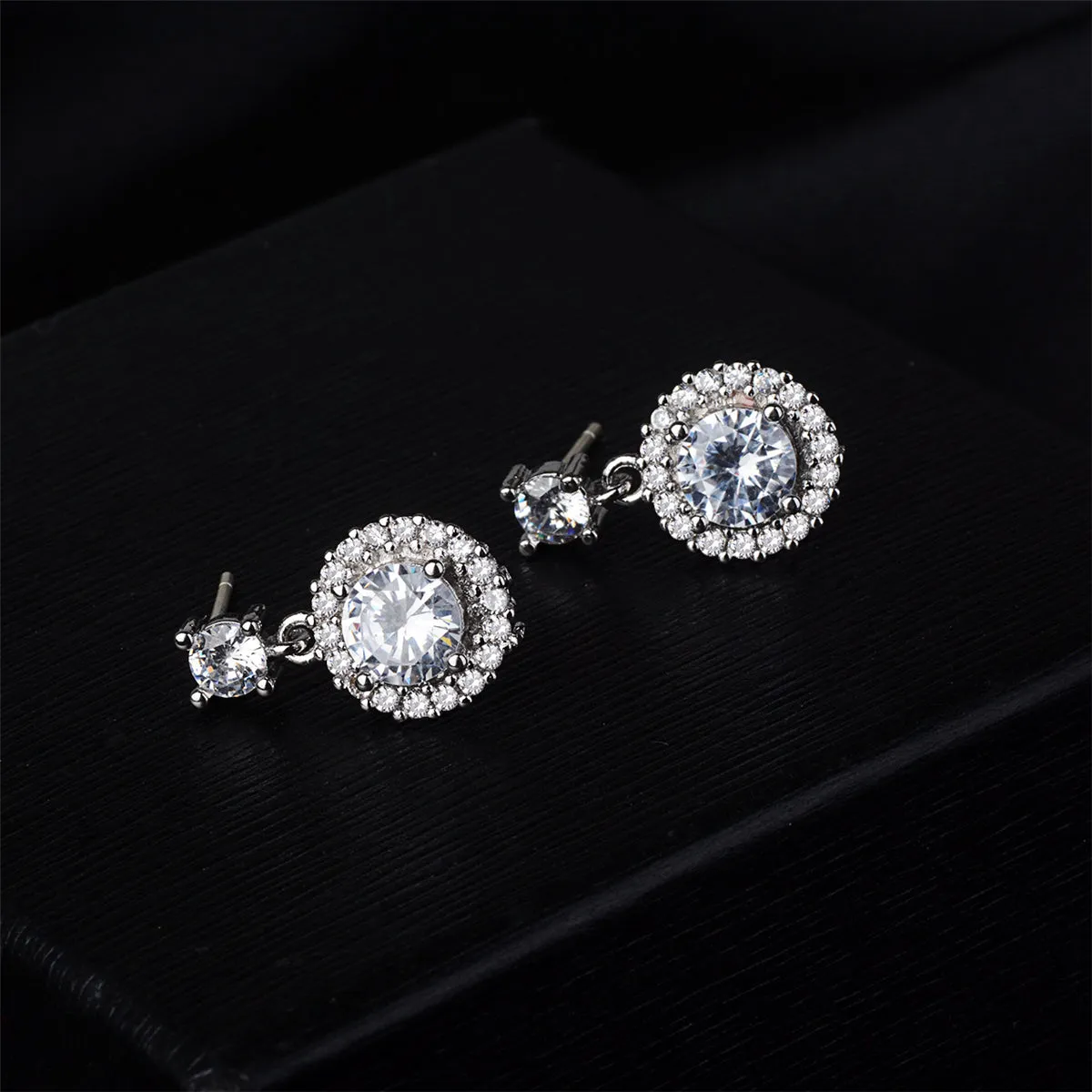Cubic Zirconia & Silver-Plated Round-Cut Halo Drop Earrings