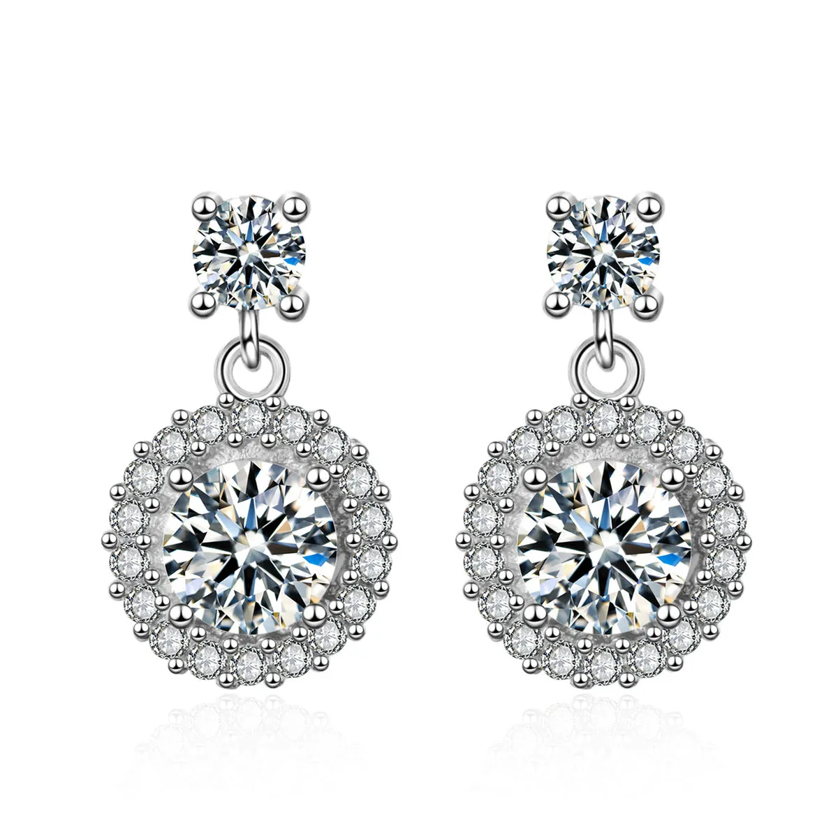 Cubic Zirconia & Silver-Plated Round-Cut Halo Drop Earrings