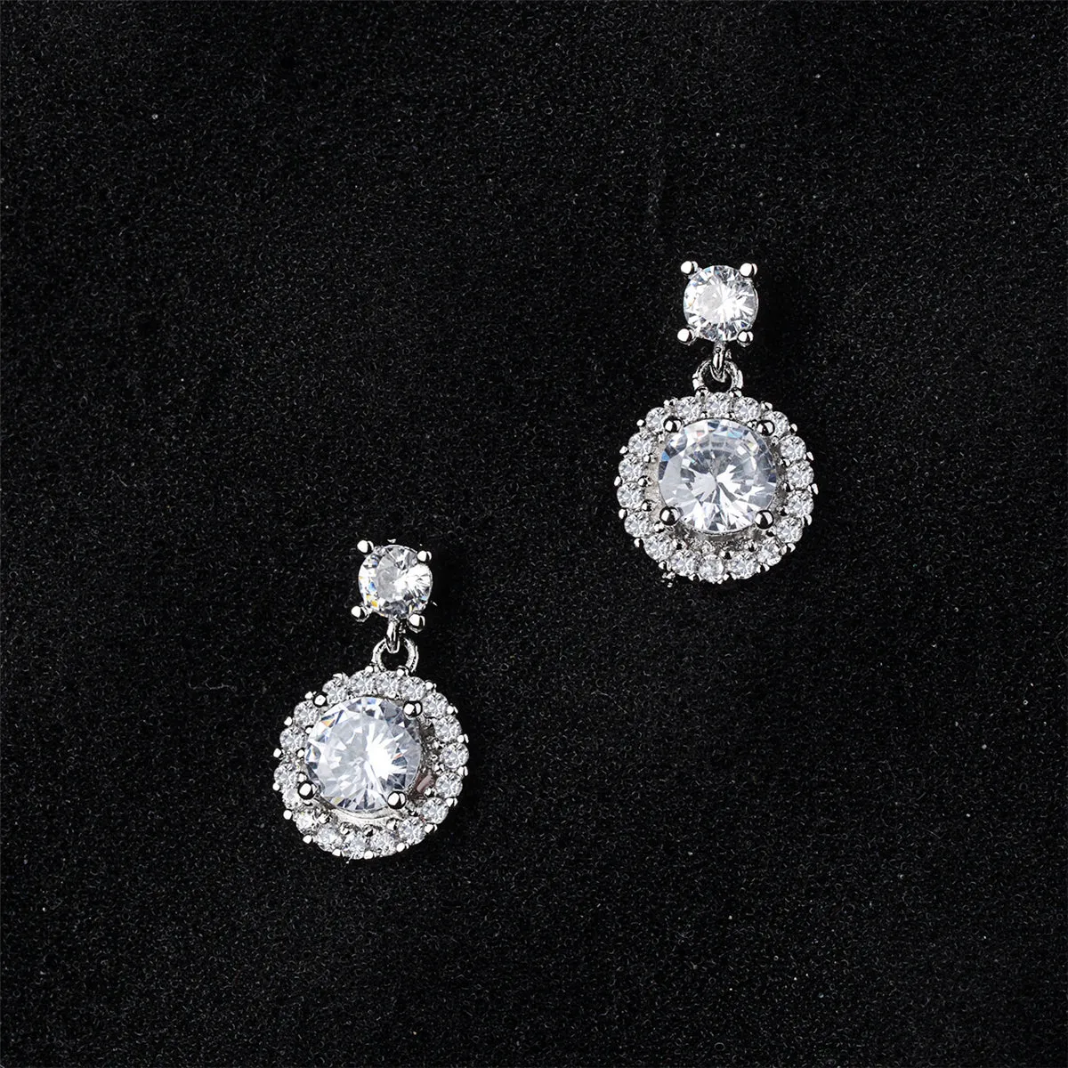 Cubic Zirconia & Silver-Plated Round-Cut Halo Drop Earrings