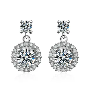 Cubic Zirconia & Silver-Plated Round-Cut Halo Drop Earrings