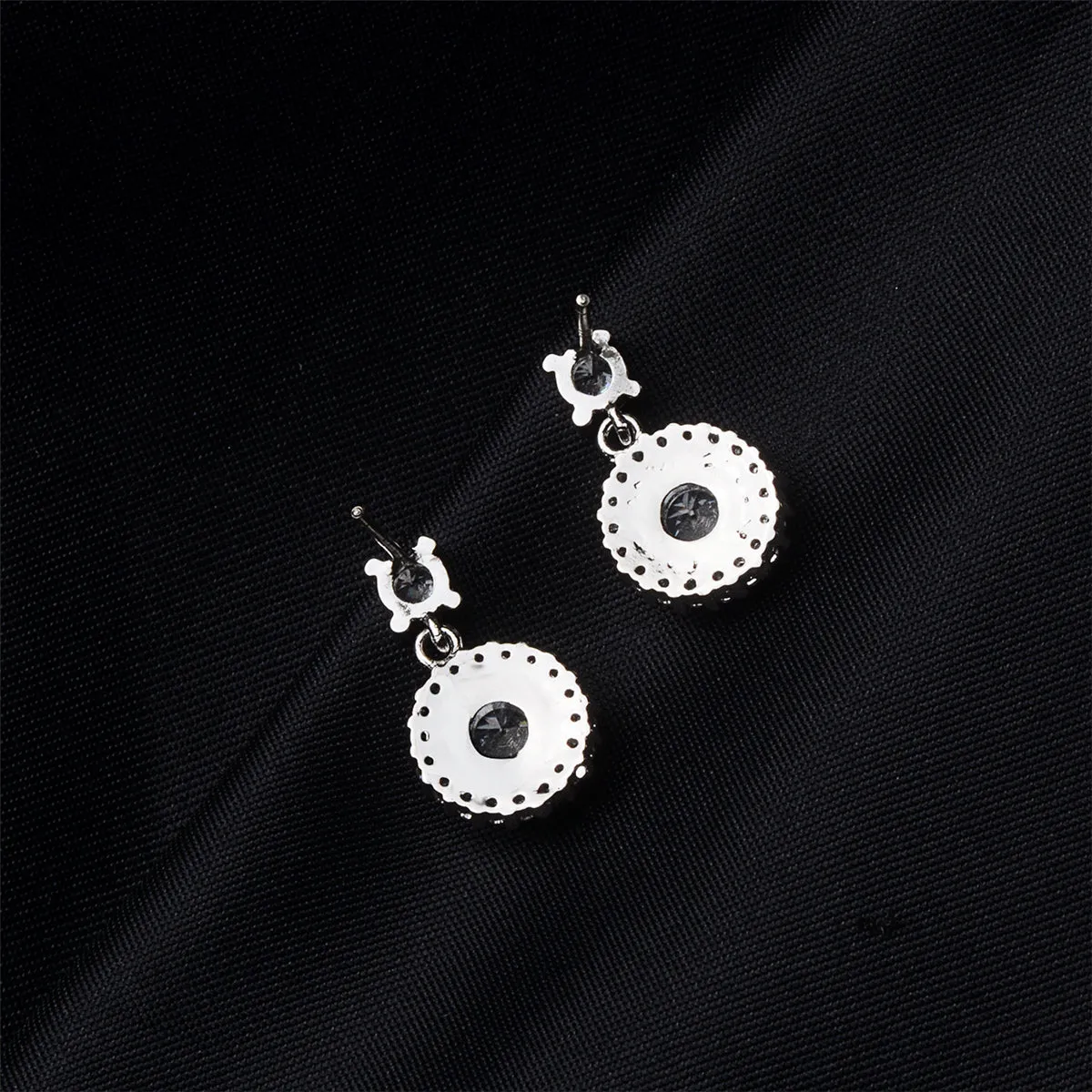 Cubic Zirconia & Silver-Plated Round-Cut Halo Drop Earrings