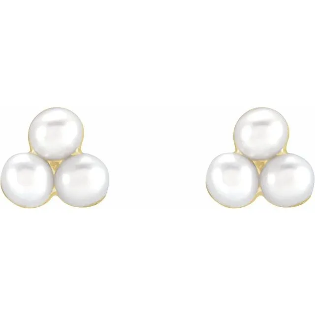 Cultured White Freshwater Pearl Cluster Earrings