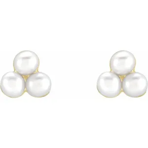 Cultured White Freshwater Pearl Cluster Earrings