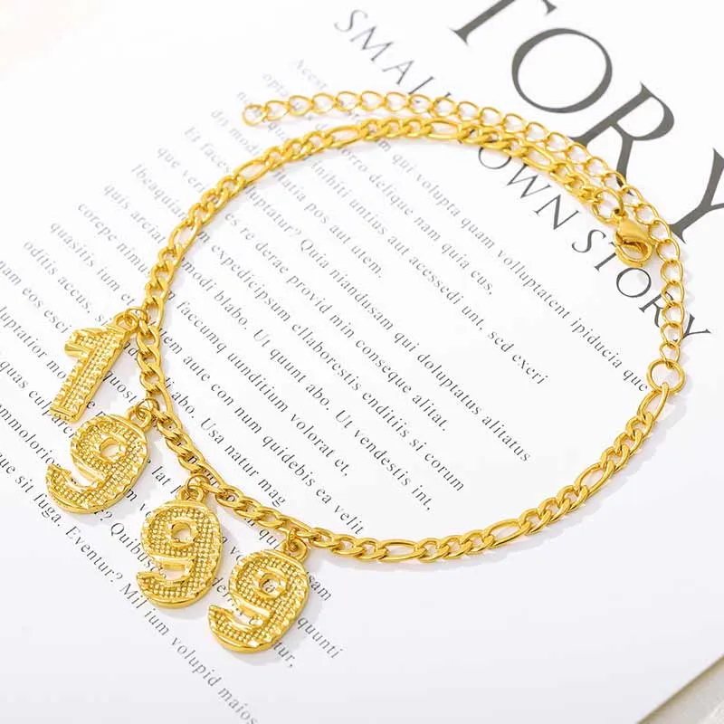 Custom Digital Year Anklet Personalized Gold Ankle Bracelet