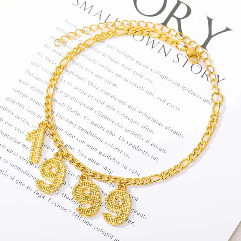 Custom Digital Year Anklet Personalized Gold Ankle Bracelet