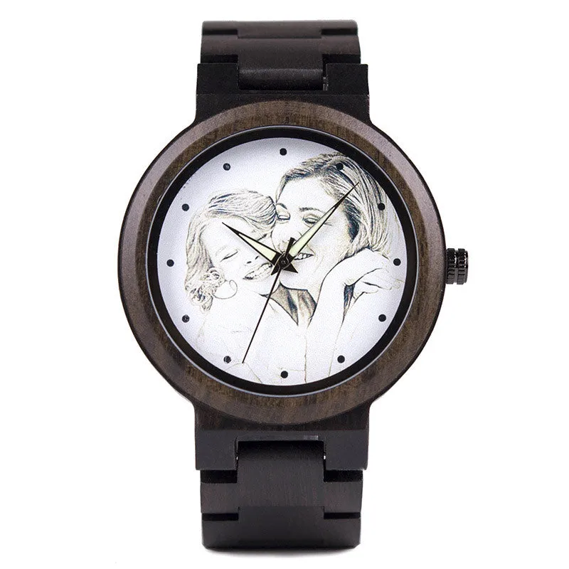 Customized Wood & Leather Watches Personalized Photo Quartz Watches