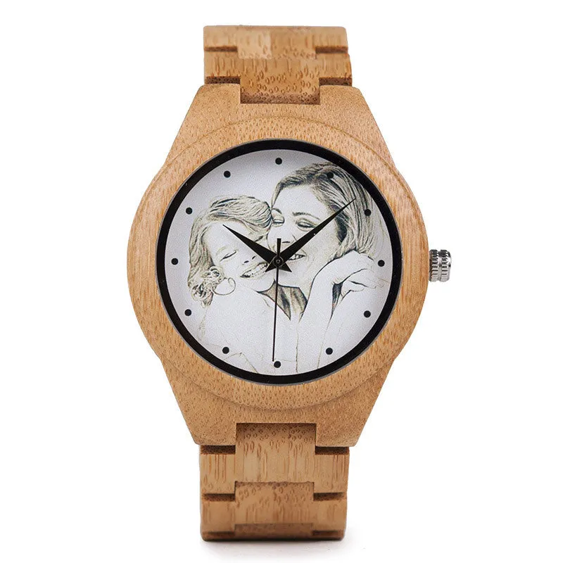 Customized Wood & Leather Watches Personalized Photo Quartz Watches