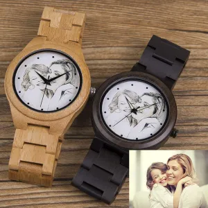 Customized Wood & Leather Watches Personalized Photo Quartz Watches