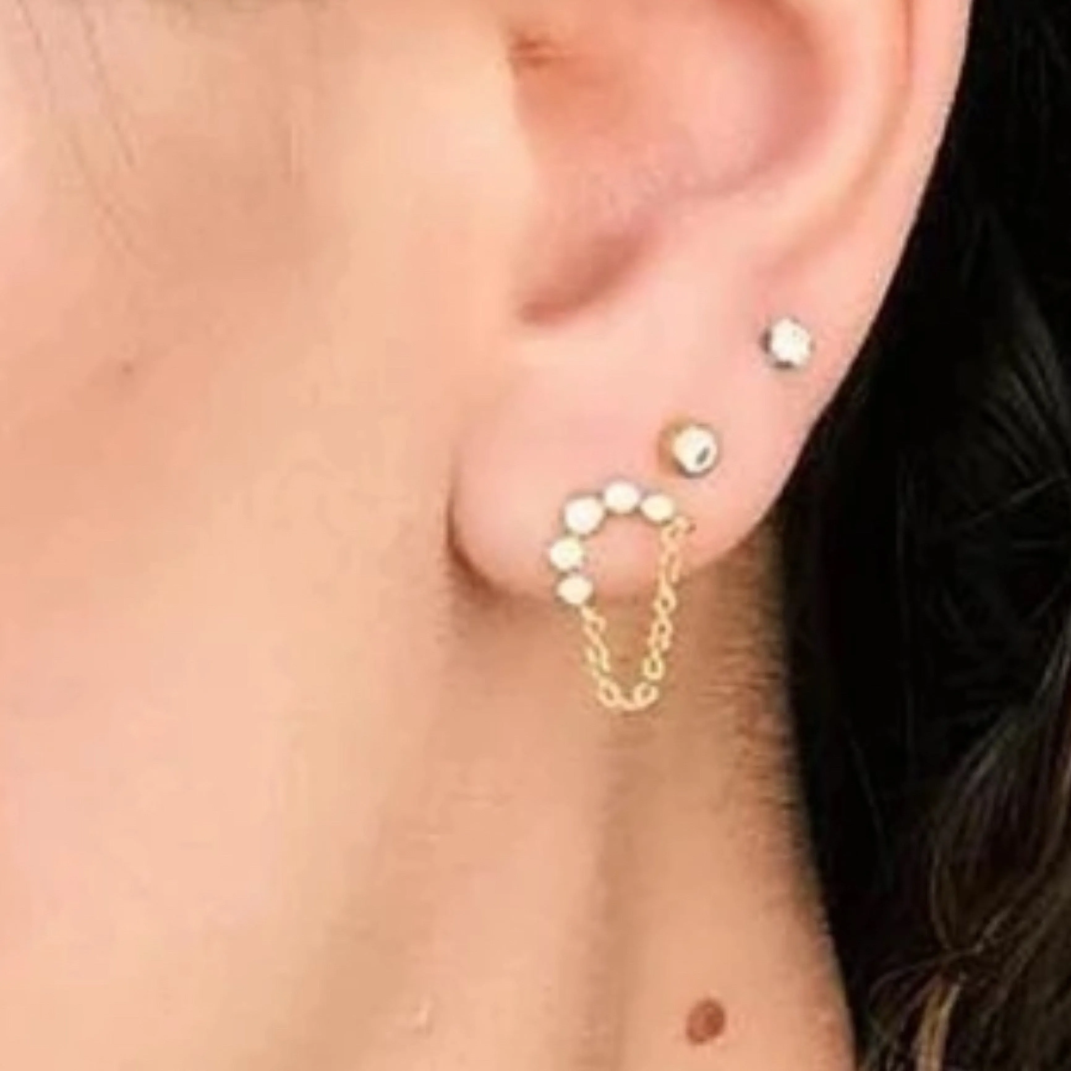 CZ Dangling Chain Stud Earrings - Gold