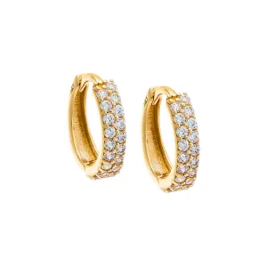 CZ Double Row Pave Huggie Earring 14K