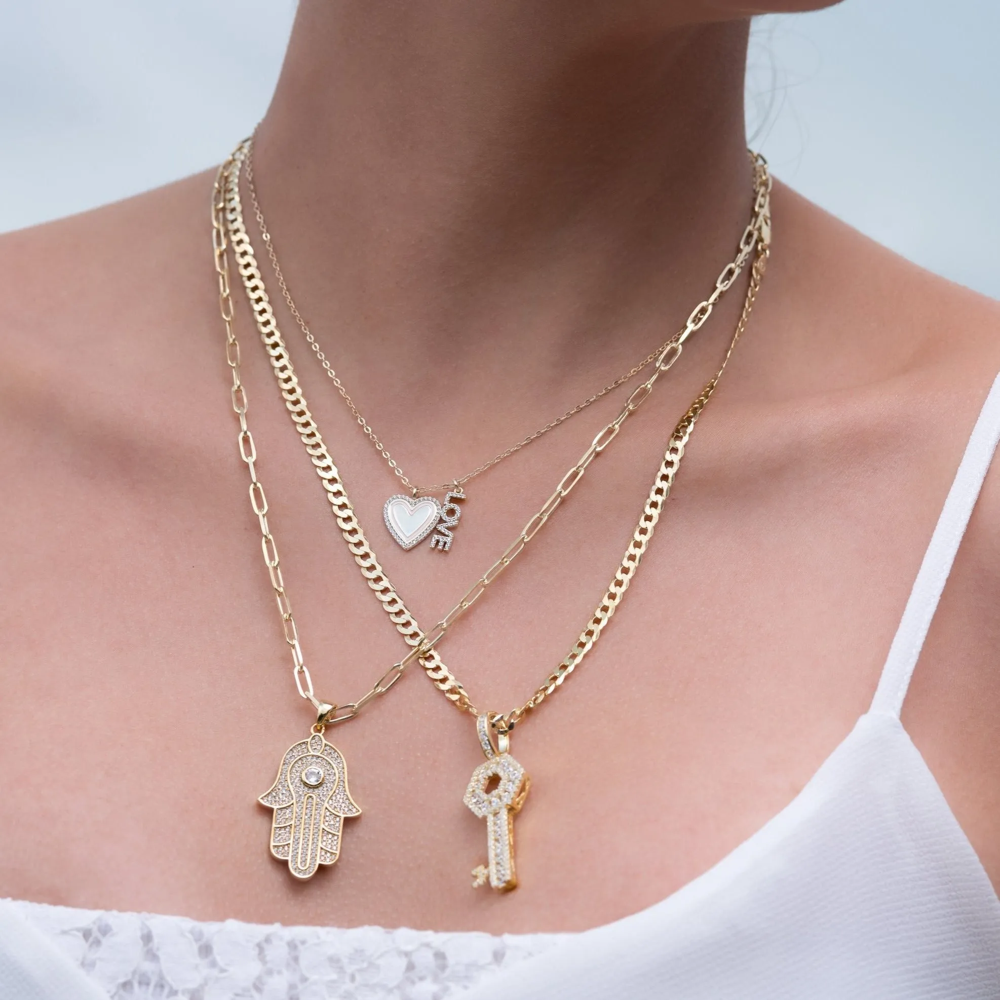CZ Hamsa Pendant Necklace