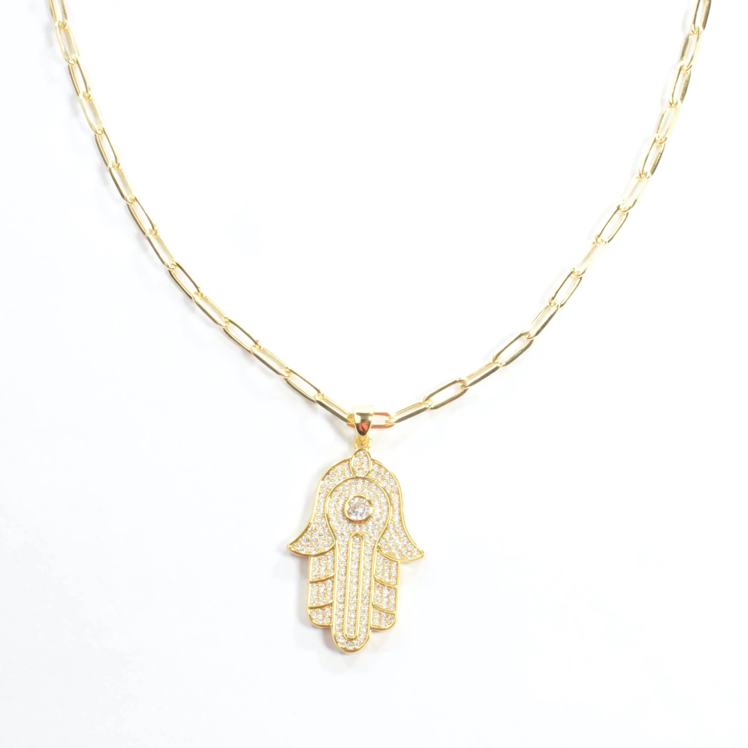 CZ Hamsa Pendant Necklace