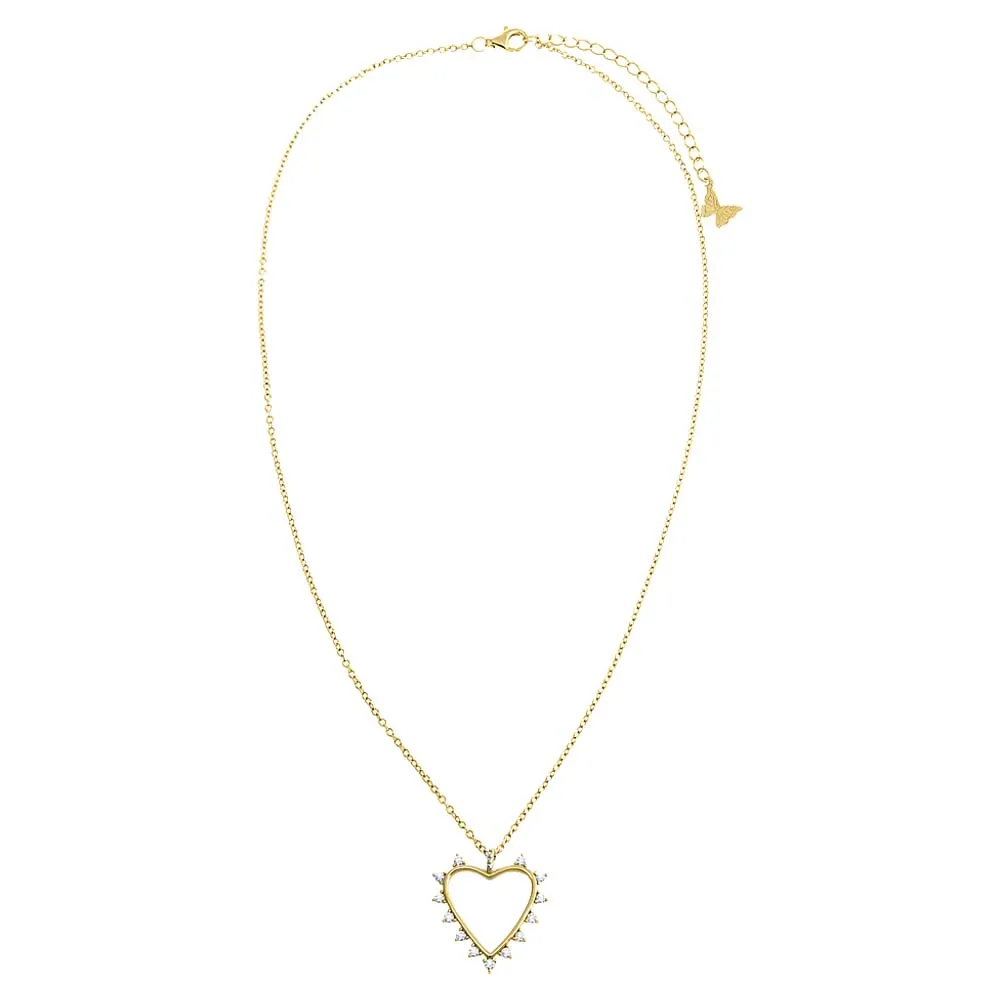 CZ Rimmed & Pave Open Heart Pendant Necklace