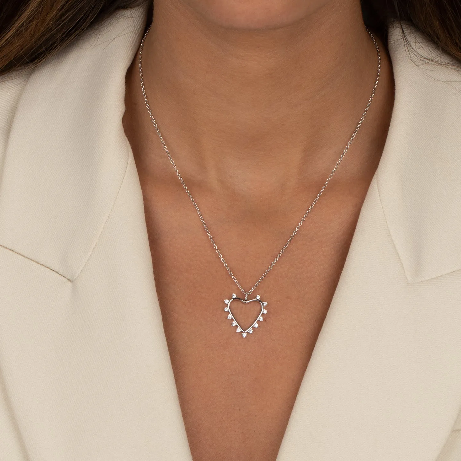 CZ Rimmed & Pave Open Heart Pendant Necklace