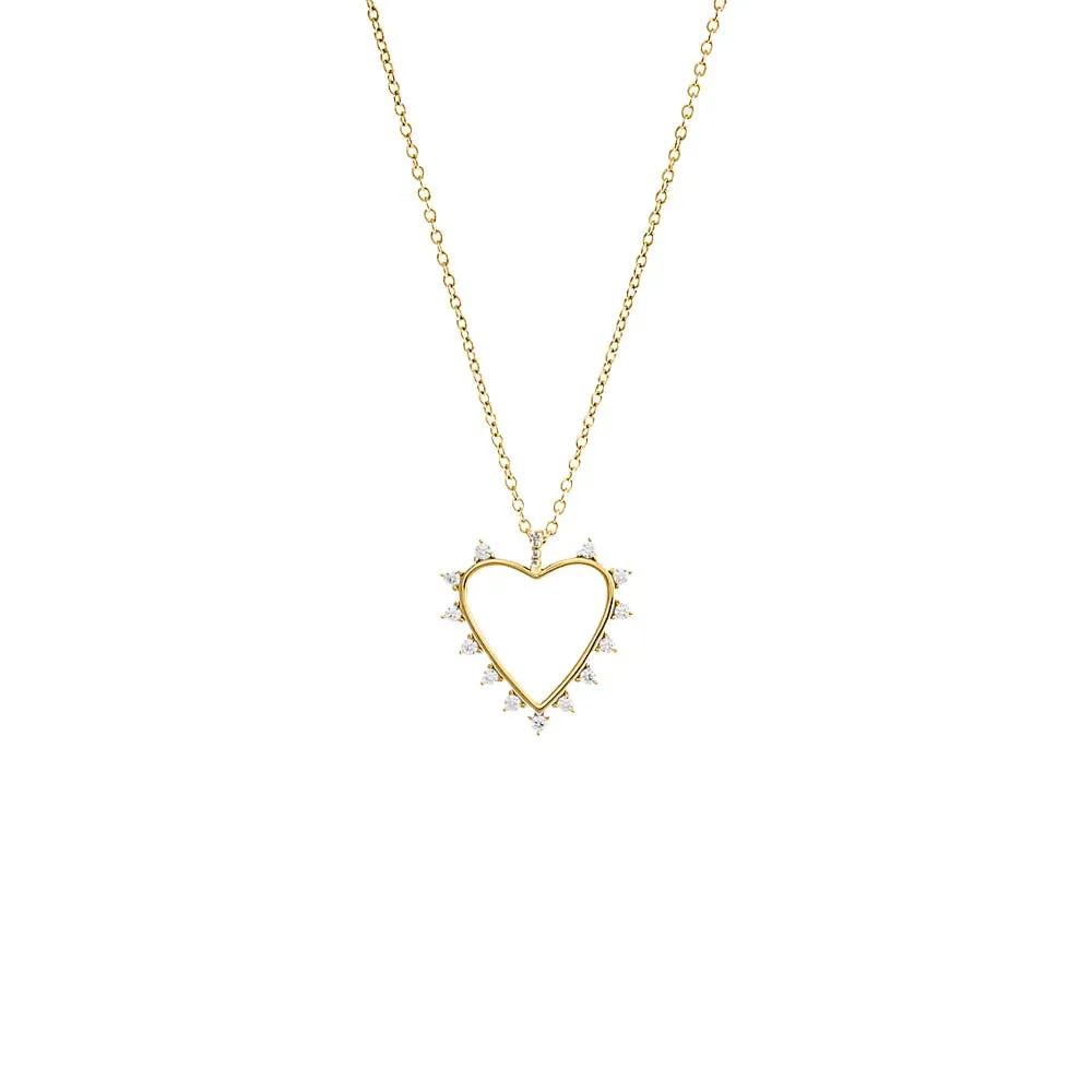 CZ Rimmed & Pave Open Heart Pendant Necklace