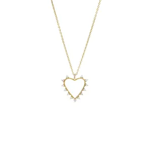 CZ Rimmed & Pave Open Heart Pendant Necklace