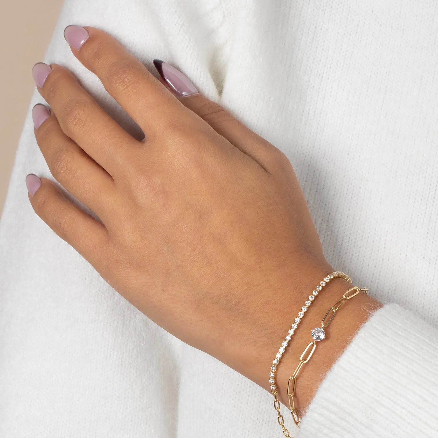 CZ Solitaire Four Prong Paperclip Bracelet