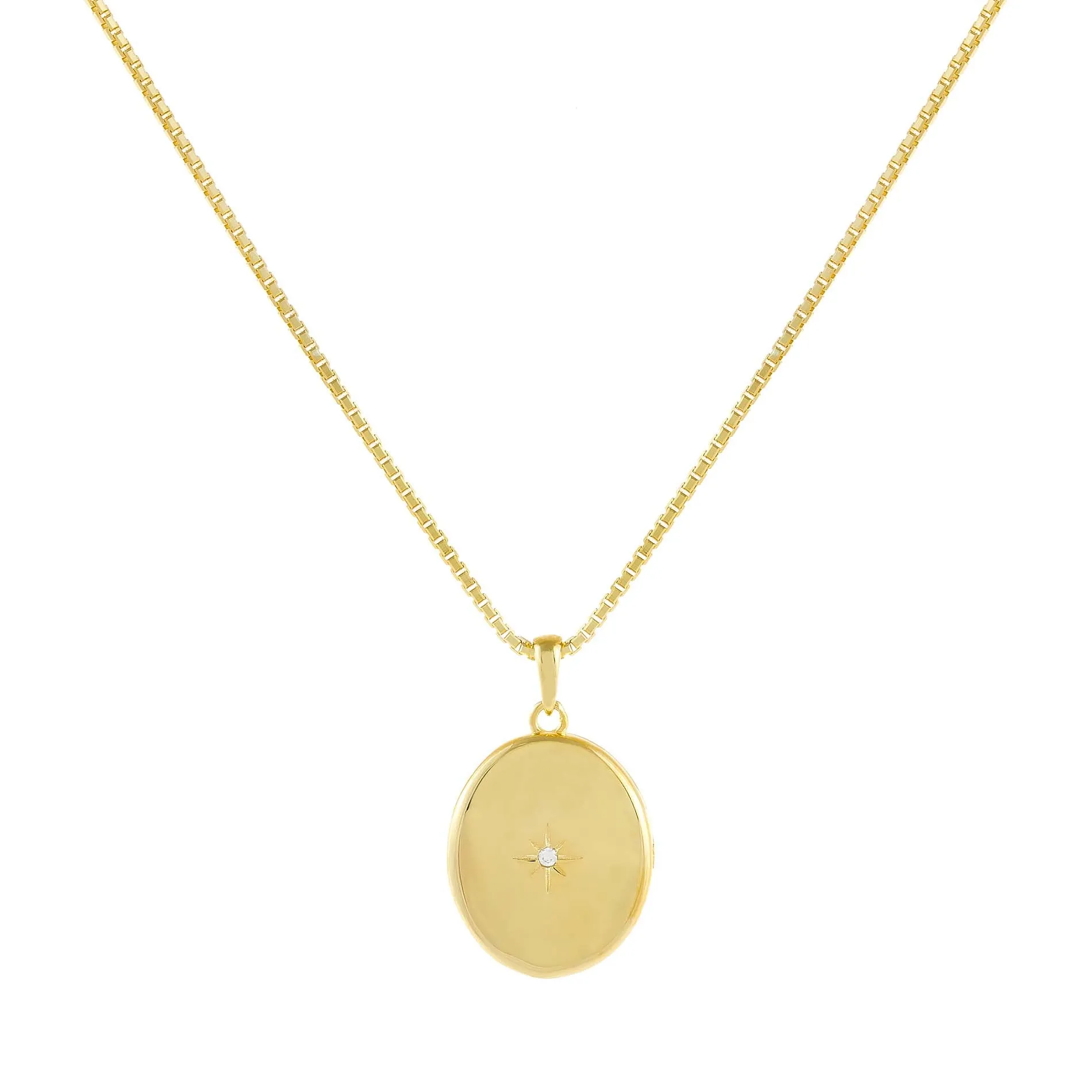 CZ Starburst Locket Box Chain Necklace