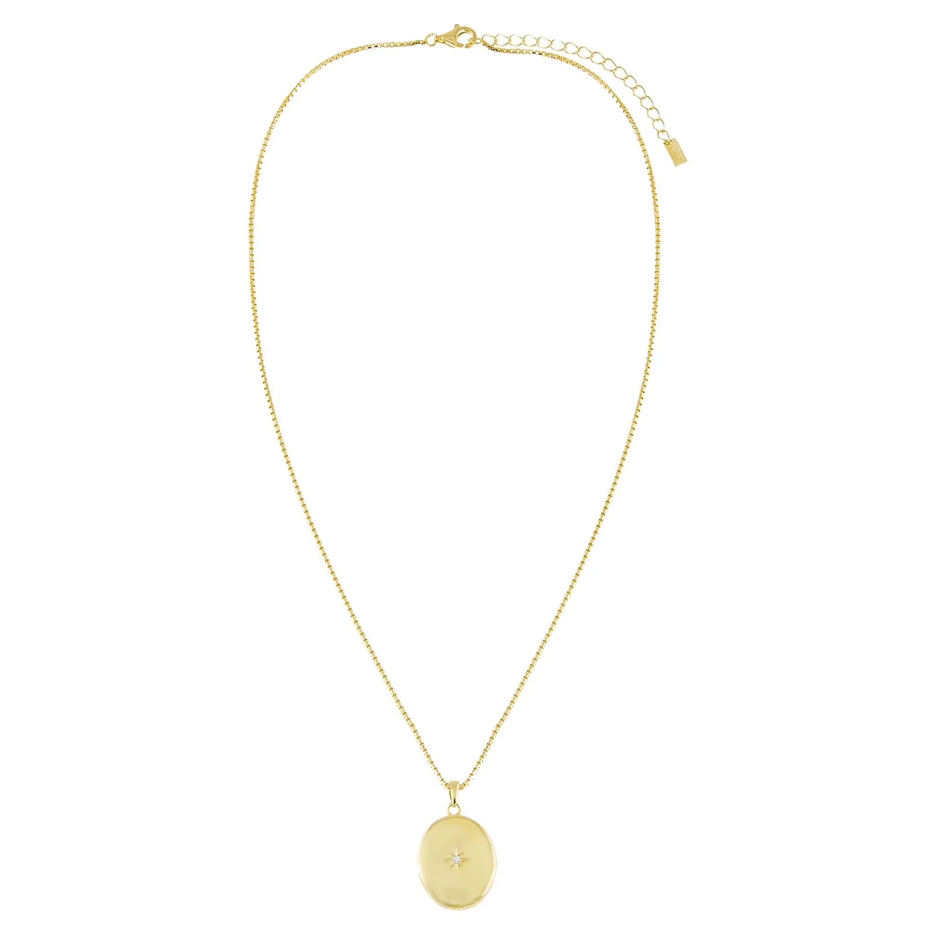 CZ Starburst Locket Box Chain Necklace