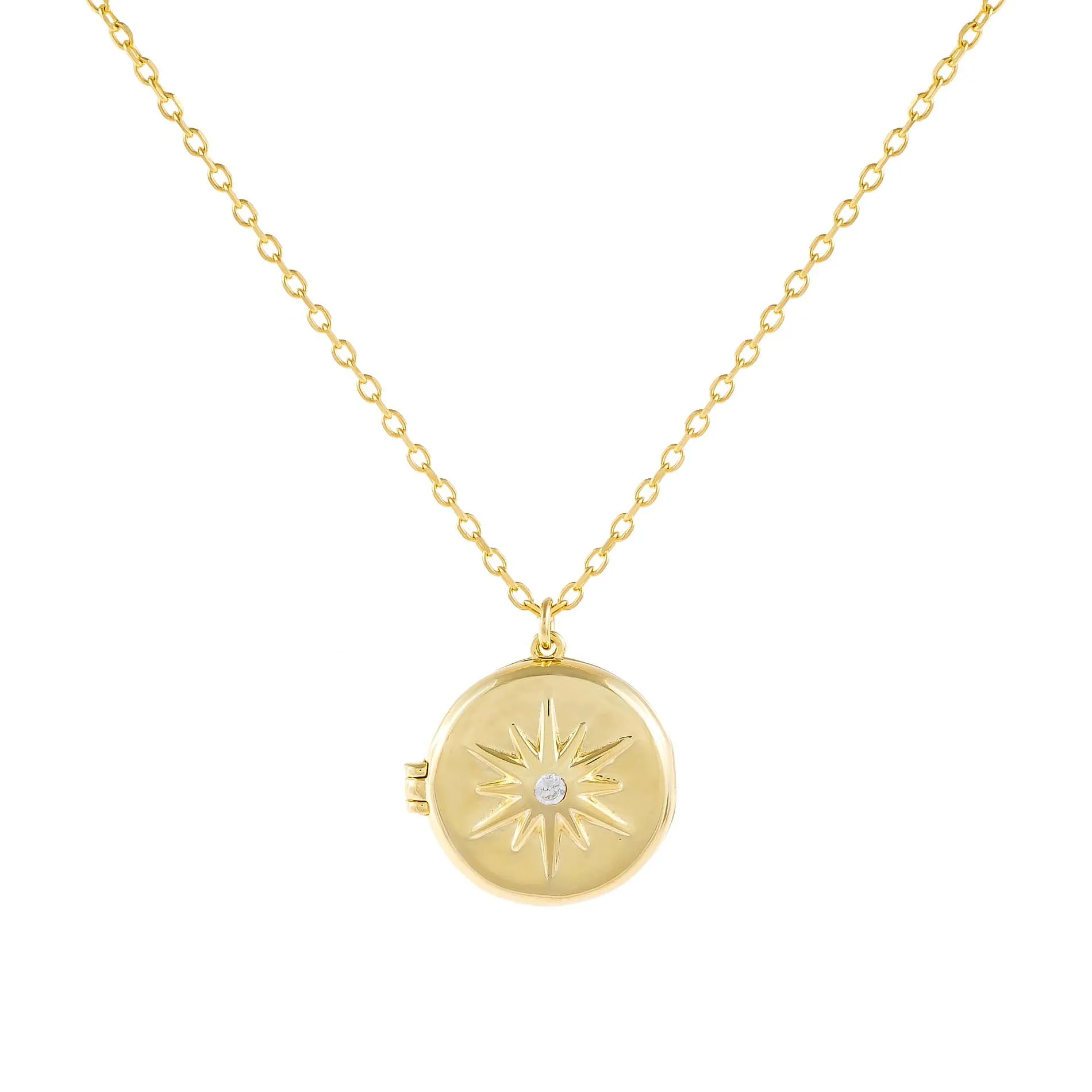 CZ Starburst Locket Necklace