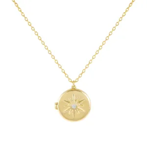 CZ Starburst Locket Necklace