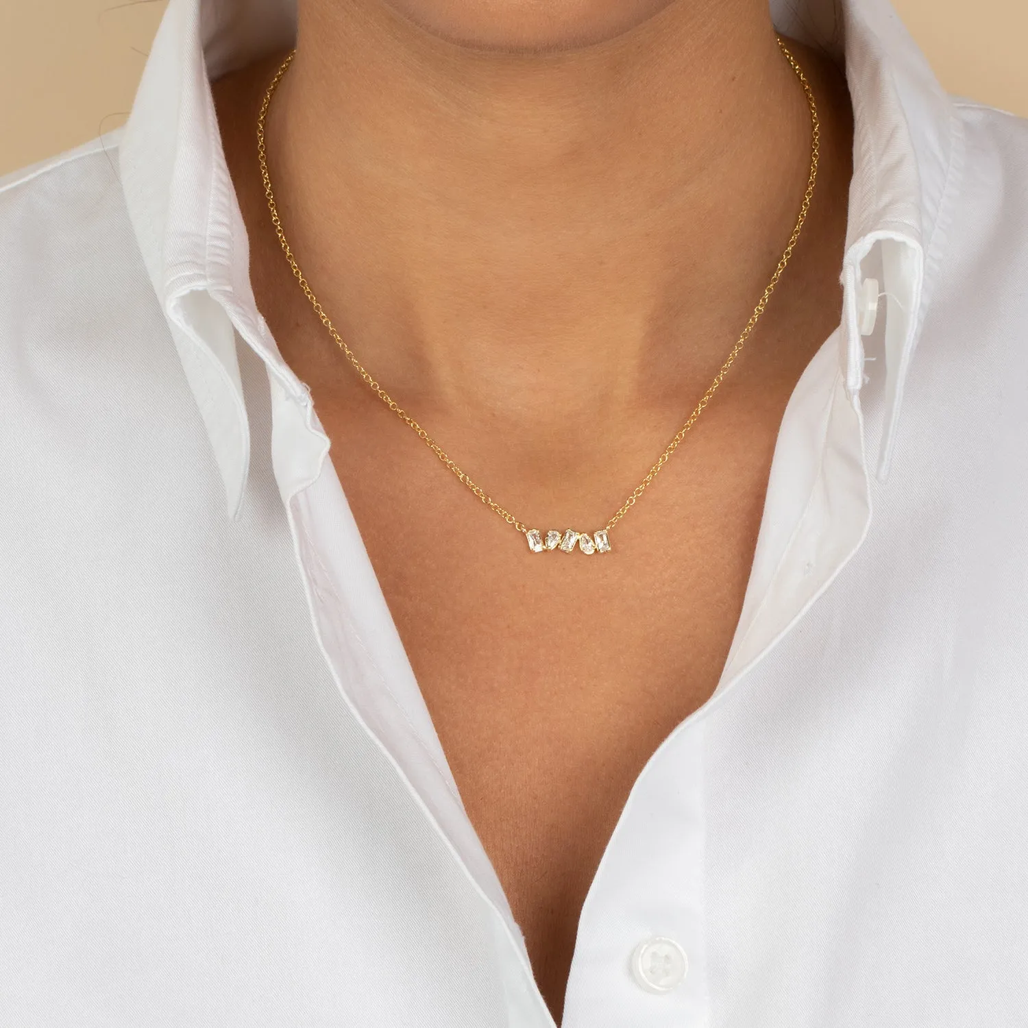CZ Teardrop X Baguette Bezel Bar Necklace