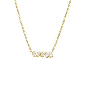 CZ Teardrop X Baguette Bezel Bar Necklace