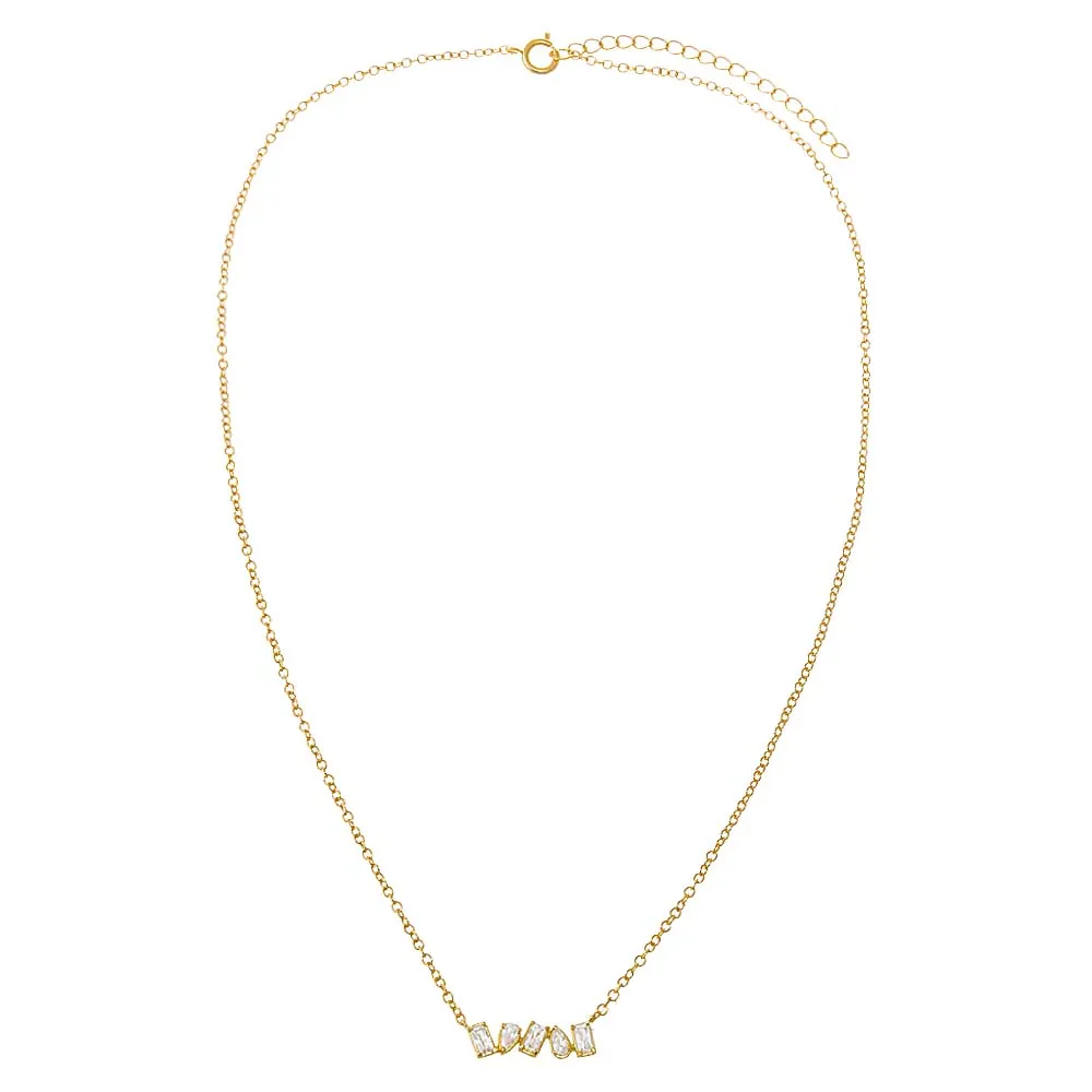 CZ Teardrop X Baguette Bezel Bar Necklace