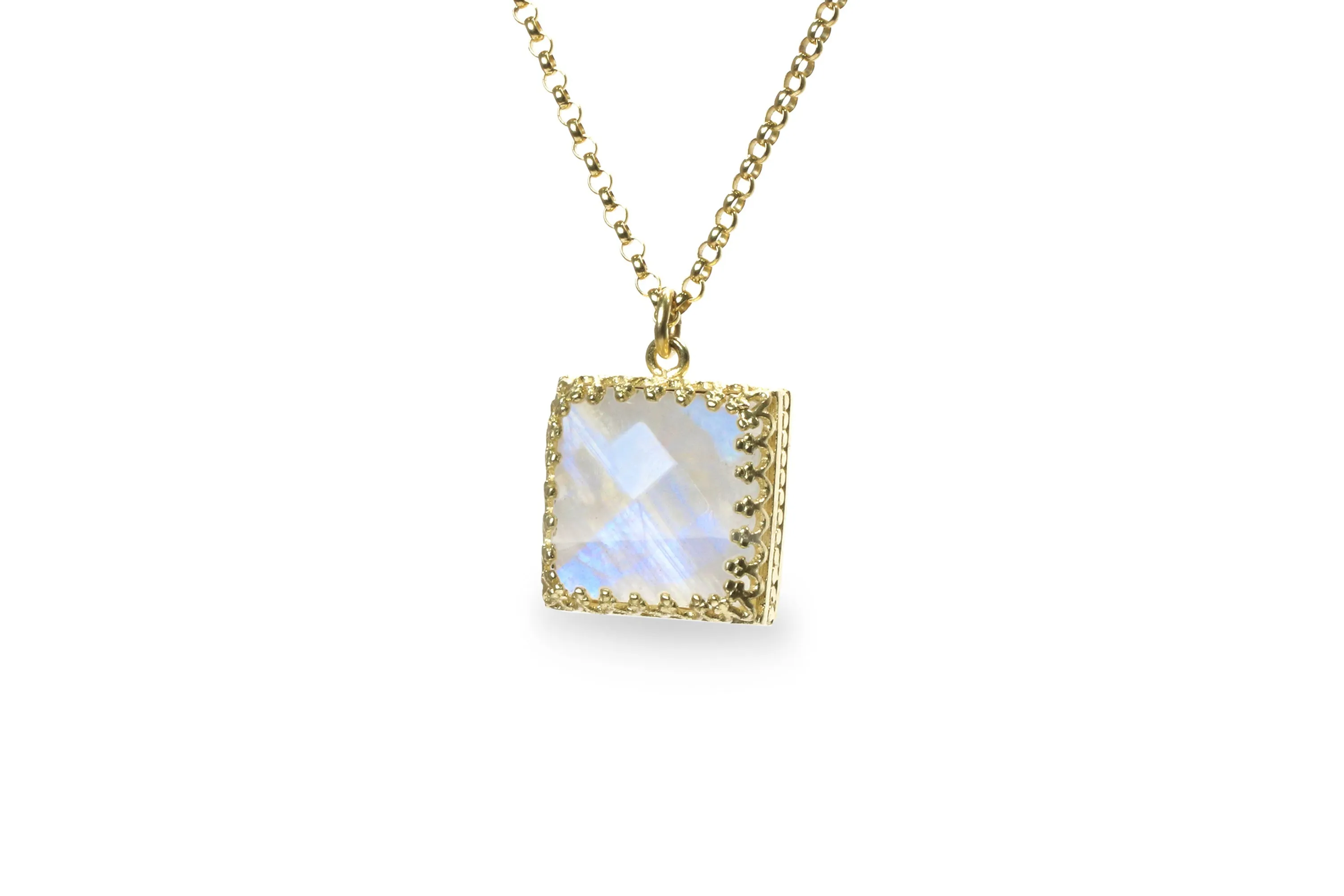 Dainty Square Moonstone Necklace