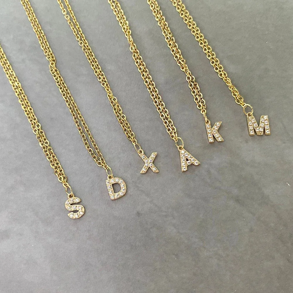 Dainty Zircon Letter Initial, Number, Symbol Chain Necklace