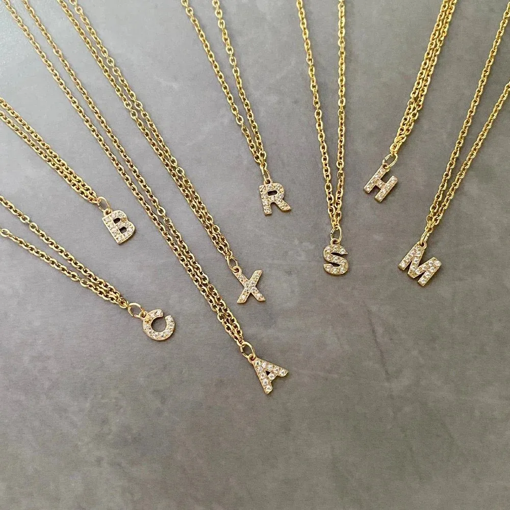 Dainty Zircon Letter Initial, Number, Symbol Chain Necklace
