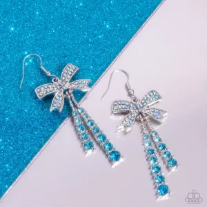Date Night Decadence - Blue - Rhinestone Bow Paparazzi Fishhook Earrings