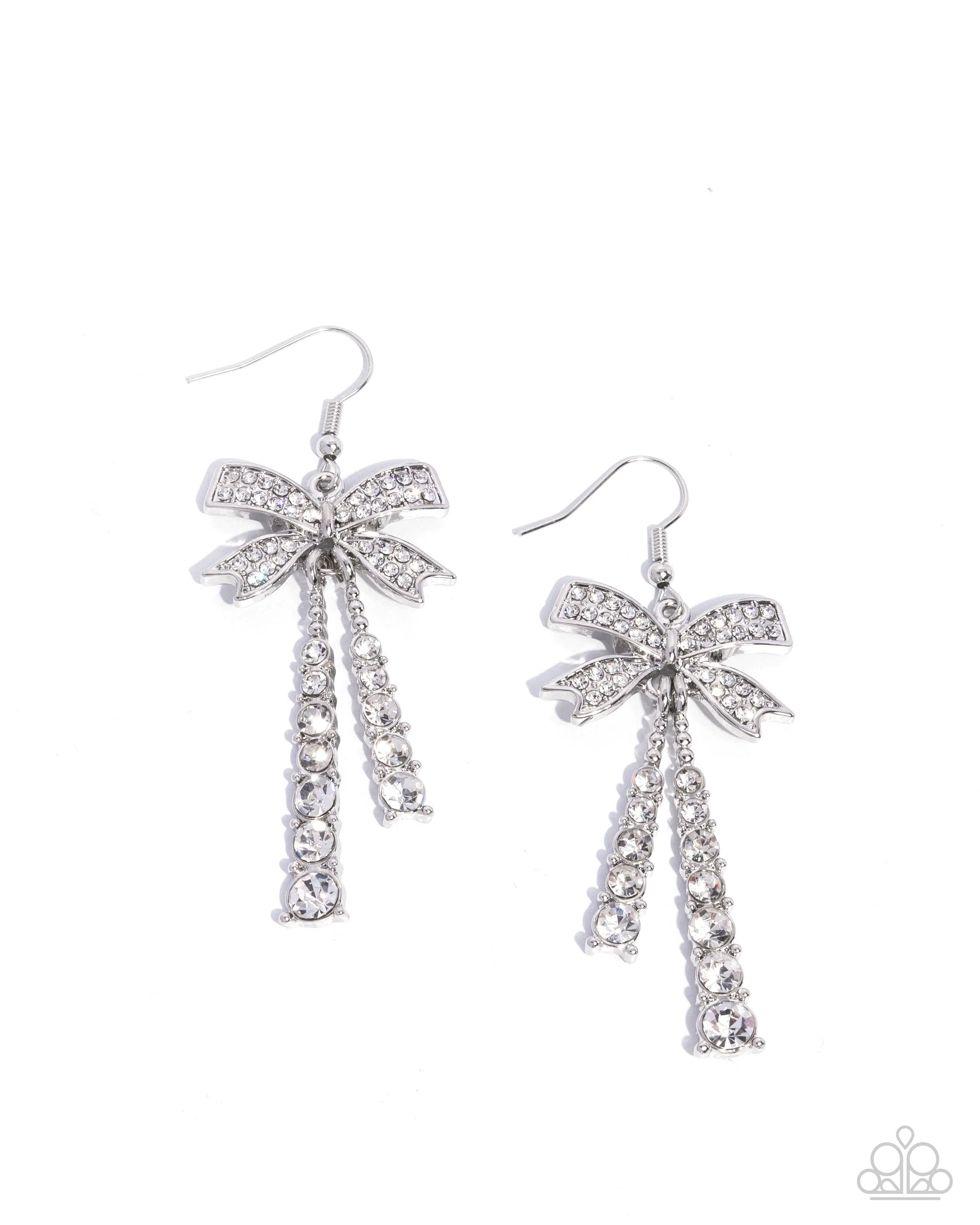 Date Night Decadence - White - Rhinestone Bow Paparazzi Fishhook Earrings