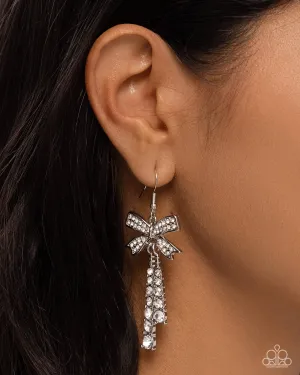Date Night Decadence - White - Rhinestone Bow Paparazzi Fishhook Earrings