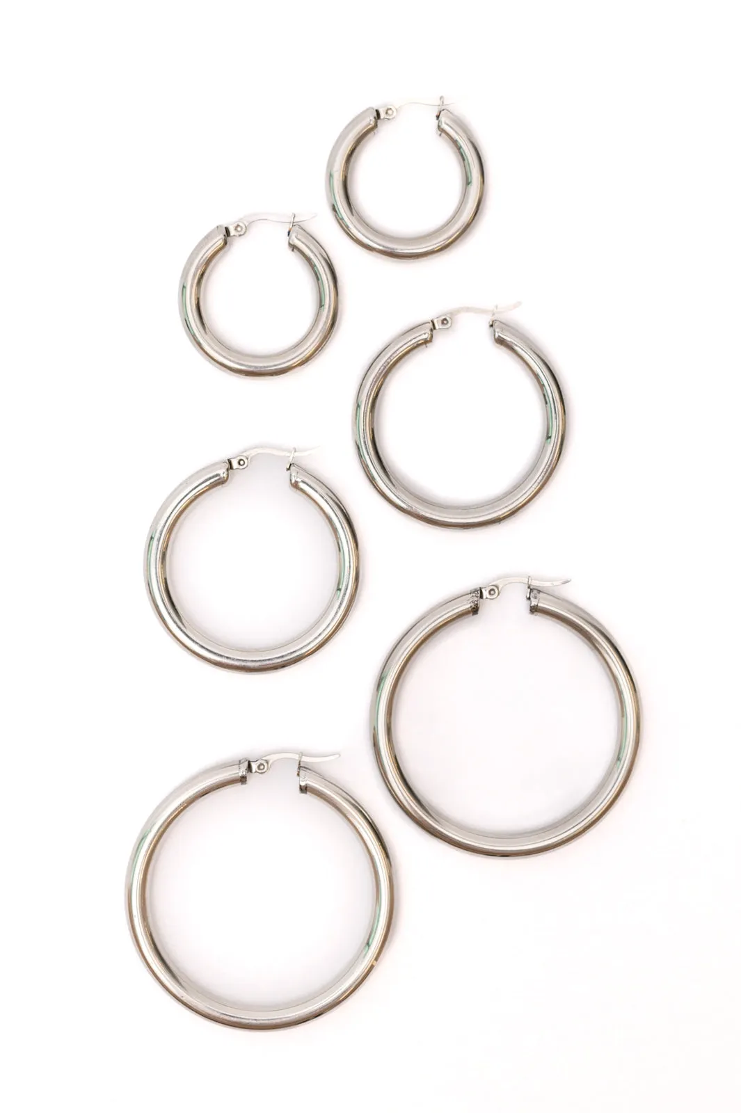 Day To Day Hoop Earrings Set In Silver