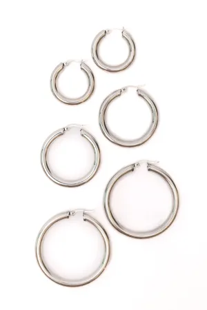 Day To Day Hoop Earrings Set In Silver